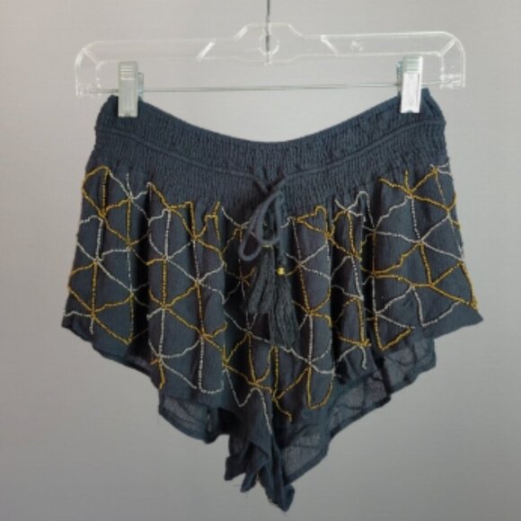 AMUSE SOCIETY // flowy relaxed elastic tie waist silver & bronze beaded Shorts - Picture 15 of 15
